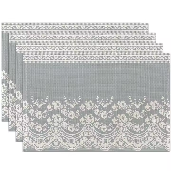 Juegos de manteles de lino con flores Ense, lavables, resistentes al calor, de 12 x 18 pulgadas, manteles individuales blancos y grises para - 1