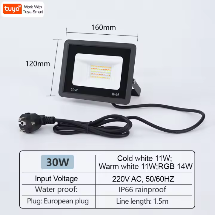 Reflector LED inteligente TUYA impermeable IP65, atenuación RGB, aplicación de Control de voz, Bluetooth, WIFI, 30W, 50W, 100W, decoración de paisaje al aire libre - 1
