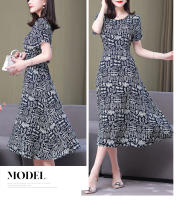 Nueva moda Casual 2024 vestidos elegantes de verano para mujeres cuello redondo estampado Vintage Vestido de manga corta ropa suelta de mujer - details 3