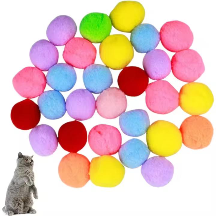 Bolas de Pompones Coloridos 30PCS 3CM Juguete Interactivo Gato Pelota Elástica - 1