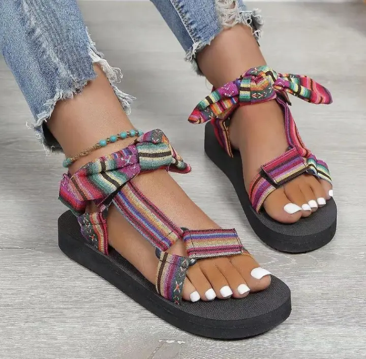 Sandalias planas deportivas expuestas para mujer, zapatos textil grandes, ropa de playa de primavera y verano, 43, 42, 4140, 39 - 1