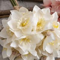 Ramo de narcisos artificiales de tacto Real, flor de narciso de seda de lujo elegante, flor falsa hecha a mano, decoración de jardín al aire libre - details 1