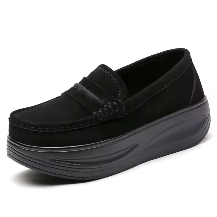 Nuevos zapatos de plataforma de mujer de alta calidad, mocasines sin cordones con aumento de altura talla 42, zapatos de cuero informales para mujer, zapatos suaves - 1