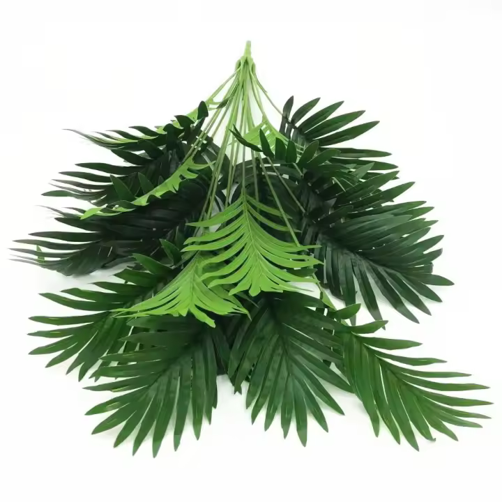 Ramas de hojas de palma artificiales grandes nórdicas, palmera artificial de plástico verde, 12/18 horquillas, 65-82 cm, hojas de palma falsas para el hogar - 1
