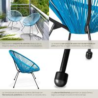 Conjunto de 2 Sillas Jardín Exterior Estilo Acapulco, Conjunto Sillas Terraza de Acero, Resistente a Intemperie, Hilos de Polietileno y Topes en Patas, Hasta 120kg, Interior/Exterior - negro - details 29