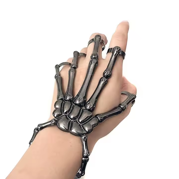 Skull Ghost Finger Bracelet Halloween Skeleton Hand Chain Punk Style Women Metal Jewelry - 1
