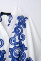 BUNO-2025 otoño nueva ropa de mujer estilo europeo y americano camisa casual con bordado en contraste conjunto de media falda - details 9