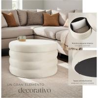Taburete Almacenaje Bouclé, Carga: 120 kg, MDF, Puff Almacenaje, Taburete Dormitorio, Reposapies Puff, Zapatero Entrada Recibidor, Asiento Acolchado, Ideal Salón Hogar - 42 x 47 cm Crema - details 19