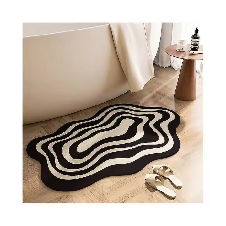 Alfombras de Baño de Piedra Súper Absorbentes Secado Rápido, Antideslizante, Patrón de Línea Texturada en Negro y Blanco - 1