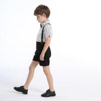 Camisa de algodón de manga corta con cuello a rayas y pajarita para niños, pantalones cortos con tirantes, conjunto de dos piezas de estilo británico, verano 2023 - details 2