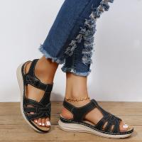 Sandalias de cuña simples para mujer, sandalias casuales con plataforma con correa en el tobillo, sandalias cómodas para mujer - details 0