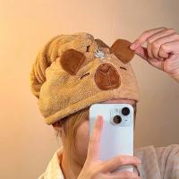Gorro de Ducha de Terciopelo de Coral Secado Rápido Diseño de Dibujos Animados de Capybara - details 0