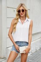 Camisa y blusa de verano para mujer, blusa holgada de gasa de Color sólido sin mangas con botones, hermosa en promociones, Tops femeninos - details 7