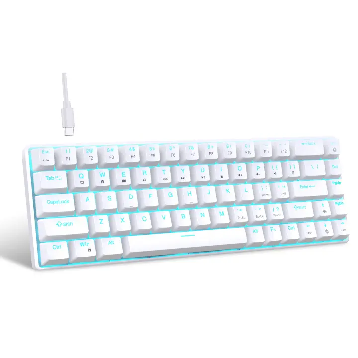 Teclado mecánico de 68 teclas ergonómicas Iluminado retroiluminado LED, interruptor azul intercambiable en caliente, para juegos PC, portátil y oficina - 1
