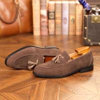 Zapatos de cuero para hombre, estilo británico, con una sola tira, mate, tipo mocasín, para negocios. - details 18