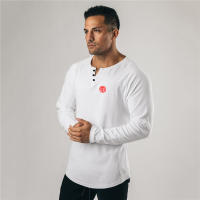 Black Slim Fitting T-shirt Top Simple Casual American Tough Guy Fitness Long Sleeve - details 6