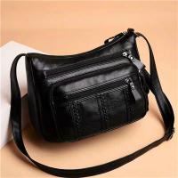 Bolso de mano negro multicapa de gran capacidad para mujer, práctico bolso cruzado de un solo hombro de gran capacidad - details 2