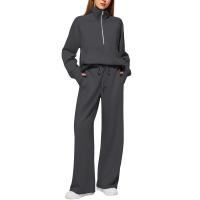 Conjunto casual de dos piezas para mujer: sudadera extragrande con media cremallera y pantalones deportivos de pierna ancha - details 50