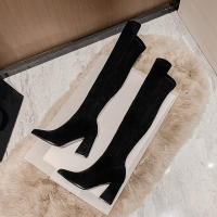 Botas de rodilla con tacones altos, sin tubo, nuevas de otoño e invierno, de gamuza, con tacón grueso, botines altos. - details 24