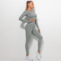 conjunto de yoga para mujer sin costuras ropa deportiva de gimnasio con manga larga sujetador de alto cinturón leggings de gimnasio traje deportivo - details 63