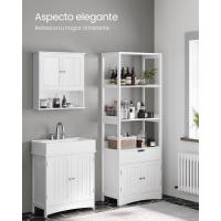 Armario de Baño, Armario Alto, Estantería Independiente, con 3 Estantes Abiertos, 1 Cajón Grande y 1 Armario, 32,5 x 60 x 154 cm, para Sala de Estar, Cocina, Estudio, Blanco - details 7