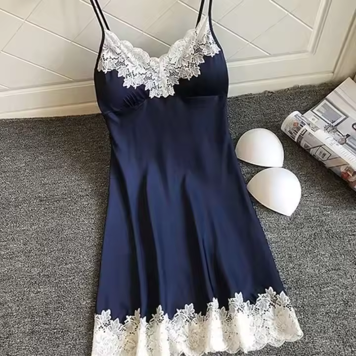 Ropa interior de seda, fragmentos de Ence, mini vestido de noche con tirantes exquisitos, sin tapete en el pecho, pijamas de mujer - 1
