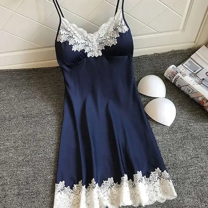 Ropa interior de seda, fragmentos de Ence, mini vestido de noche con tirantes exquisitos, sin tapete en el pecho, pijamas de mujer - 1