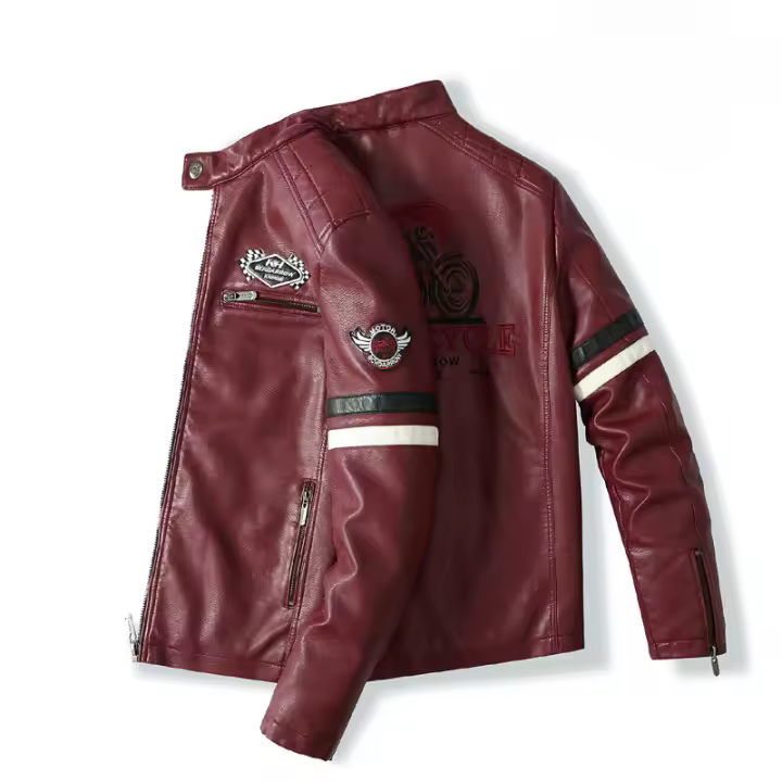 Chaqueta de moto bordada de cuero para hombre, Chaqueta fina de una sola capa, otoño e invierno - 1