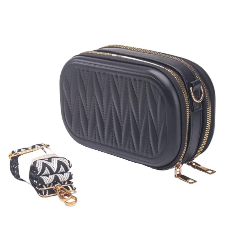 Bolsa de maquillaje de viaje a la moda, portátil, de piel sintética, cuadrada, bandolera, con cierre de cremallera, de gran capacidad, estuche de almacenamiento de cosméticos - 1