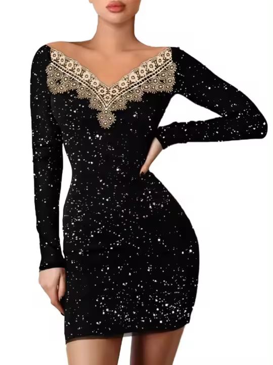 Falda corta de moda de manga larga con hombros descubiertos para mujer, vestido elegante, traje de fiesta - 1