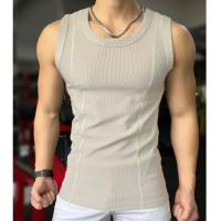 Nueva camiseta informal sin mangas para hombre, camiseta de entrenamiento físico de verano con capa Base elástica 2024, chaleco deportivo sin mangas, camiseta para culturismo y gimnasio para hombre - details 1