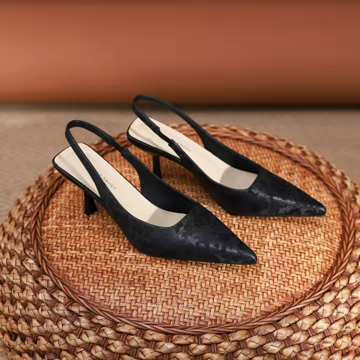 Sandalias de aguja nuevas, sencillas y versátiles, con estampado de leopardo y espalda puntiaguda. - 1