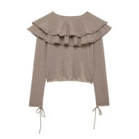 OUWU- Blusa Corta de Punto de Crochet con Volantes en Cascada y Cuello en V a la Moda para Mujer, Camisa Informal para Mujer, Blusas Cortas Elegantes - details 1