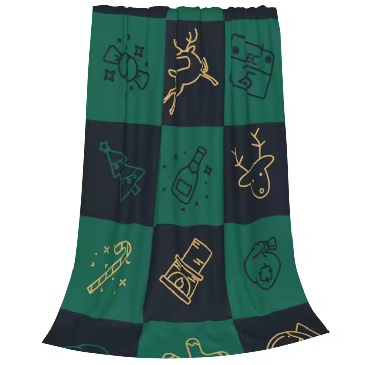 Manta de franela suave para sofá, cama, dormitorio, regalo para niños y adultos, verde y dorado, navidad - 1