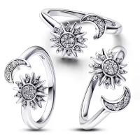 Anillo de Plata de Ley 925 para mujer, sortija con forma de luna, Estrella y sol, joyería de boda, regalo - details 1