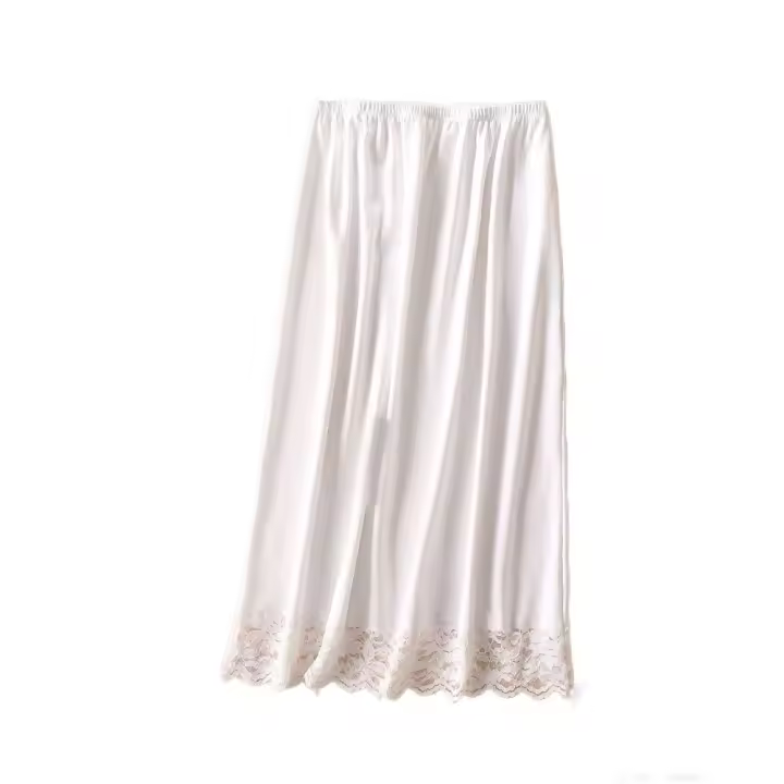 Enagua larga de encaje con flores de malla para mujer, vestido medio antideslizante antideslumbrante, vestido de enagua interior de Color puro - 1