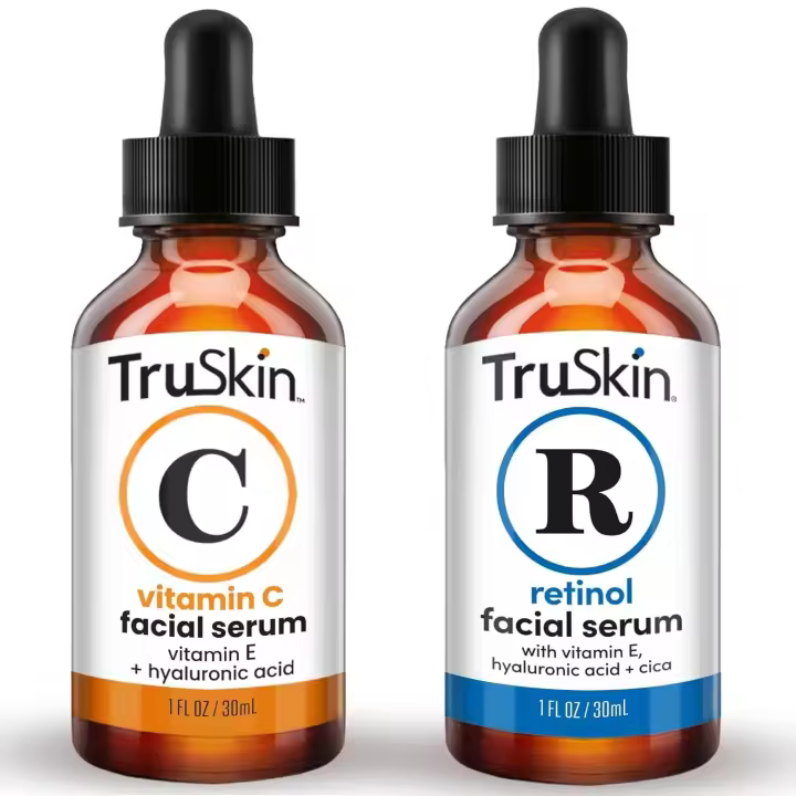 TruSkin Face Serum Duo – Suero de vitamina C y retinol para el rostro – Set de regalo para el cuidado de la piel antienvejecimiento para mujeres – Ayuda a mejorar la apariencia de líneas finas y arrugas para una piel más suave, 1 fl oz, 2 botellas - 1