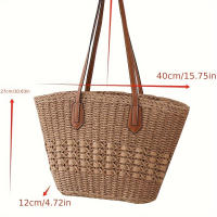 Bolsos de mano de paja tejidos, bolsos de playa de verano de un solo hombro para mujer, bolso de vacaciones tejido - details 2