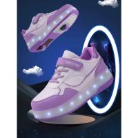 Zapatillas De Patinaje Con Luces LED Para Niñas Y Niños En Color Rosa Zapatos Con Ruedas Moda Infantil Tallas Para Edad 7-13 - details 1