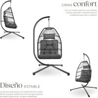 Columpio de Jardín Exterior Silla Colgante con Cojín Extragrueso Estructura de Acero y 4 Pies en Base Hamaca Colgante Plegable Capacidad 160Kg Gris - details 2