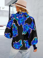 Camisa informal con estampado Vintage para mujer, blusa Retro para mujer, Top de manga larga con solapa y botonadura única, primavera y verano - details 12