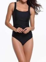 Traje de baño de una pieza acolchado vintage para mujer, elástico de corte alto con control de barriga, traje de baño con cuello cuadrado - details 5
