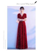 Elegante noche de compromiso para novias francesas, vestido de boda con lentejuelas, lujo de alta gama, traje de regreso a casa de nicho, rojo - details 2