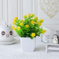 Nuevas flores artificiales de plástico en maceta, simulación blanca de plantas artificiales de loto, bonsái de flores falsas para decoración de interiores - details 2