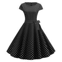 Women summer vintage 1950s 60s big swing party polka dot dress - details 65