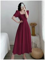 Elegante Vestido Largo Adelgazante para Mujer Manga Abullonada, Cuello Cuadrado, Ligero para el Verano con Falda Blanca Ajustada a la Cintura - details 10