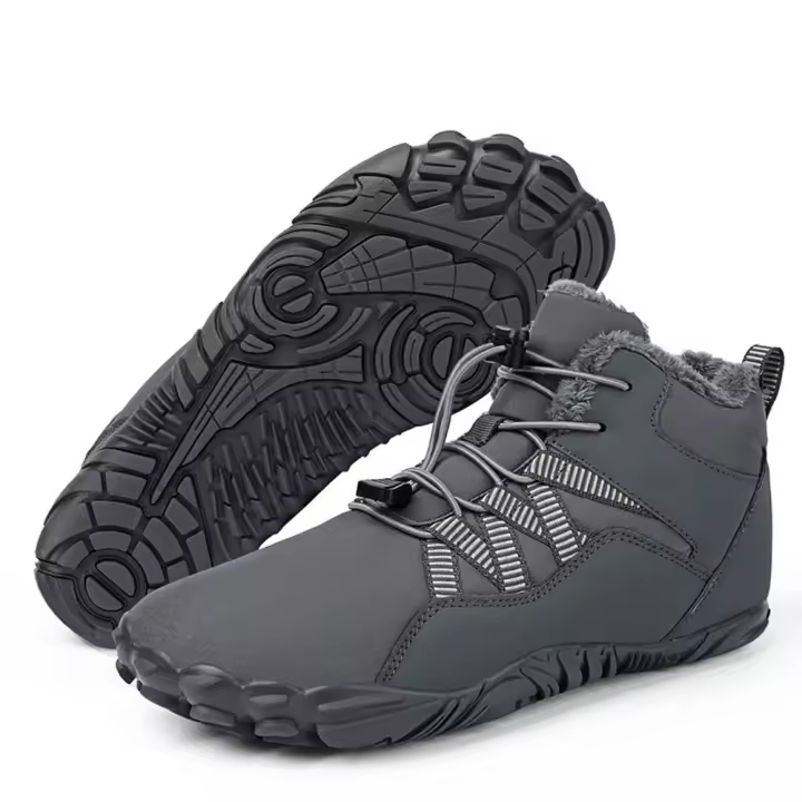 Botas de nieve de invierno para mujer, botines forrados de piel cálida sin cordones, Botas de senderismo descalzas, botines de caja de punta ancha - 1