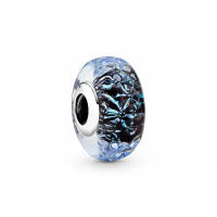 Encanto de Pulsera Original 925 Plata Esterlina con Vidrio Murano Azul Oscuro y Diseño Ondulado para Fabricación de Joyas - details 0