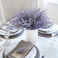 10 paquetes de flores falsas, lavanda artificial, plantas sintéticas de plástico para decoración del hogar, boda, cocina, jardín, patio, porche, ventana, centros de mesa de oficina, decoraciones para interiores y exteriores, color púrpura - details 2