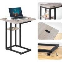 Mesa Auxiliar de Sofá en Forma de C Plegable, Mesa Pequeña de Centro de Estilo Industrial, Mesa de Café con Estante de Almacenamiento, Marrón Vintage EBF29SF01 - details 14